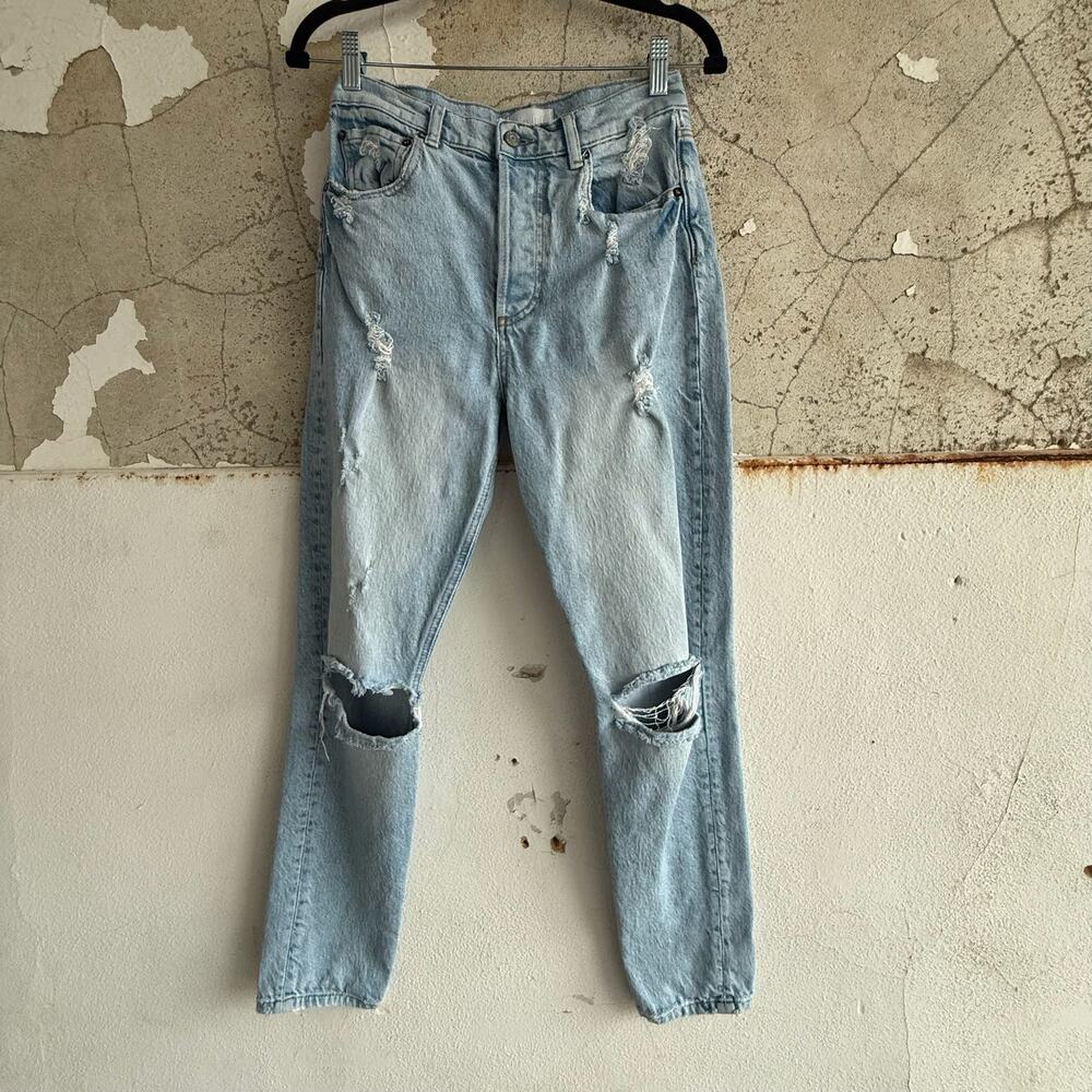 Boyish High Rise Skinny Jeans Light Wash Distressed Vegan Denim Size 27